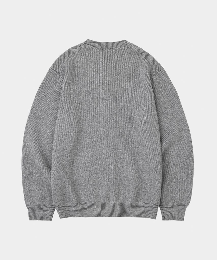 LETTERCOMO [Free Scarf] Essential Plain Round Knit Cardigan Gray