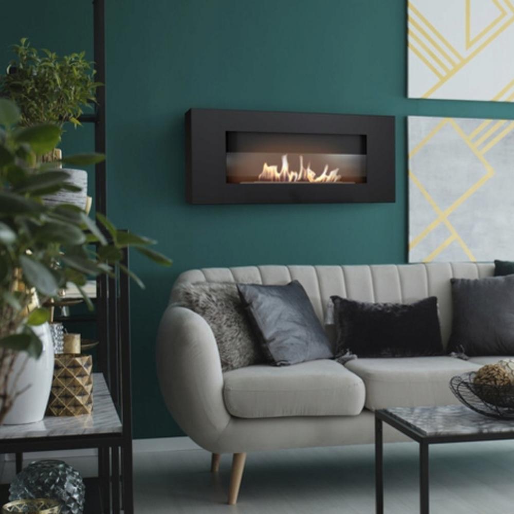 Wall mounted Bioethanol fireplace DELTA FLAT black with glazing TÜV