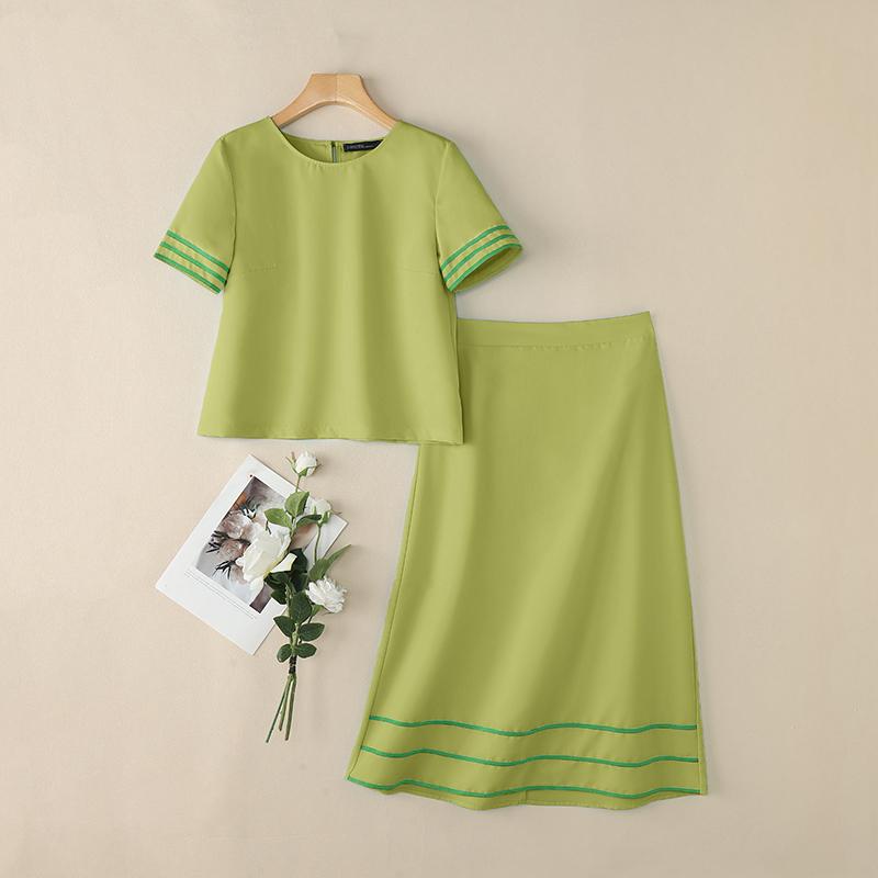 

ZANZEA Жіночі блузки з короткими рукавами та спідниці, літні комплекти з двох частин S зелений