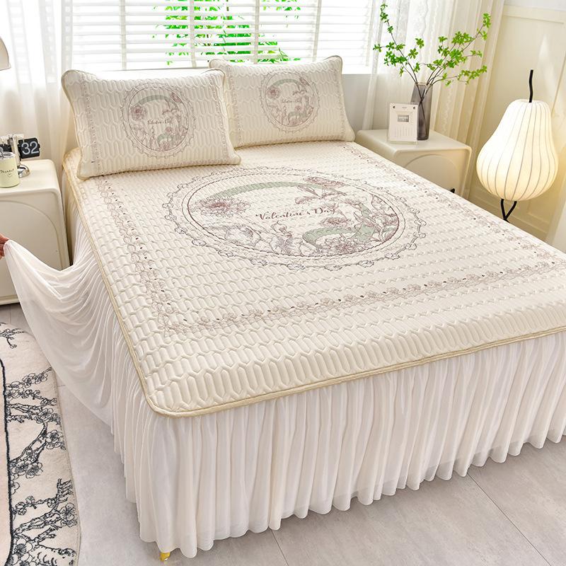 Sommer Kühlende Bettmatratzenbezug Weich Kühlendes Spannbettlaken Matratzenschoner Bezug Tagesdecke Bettrock Kissenbezug 3-teiliges Set