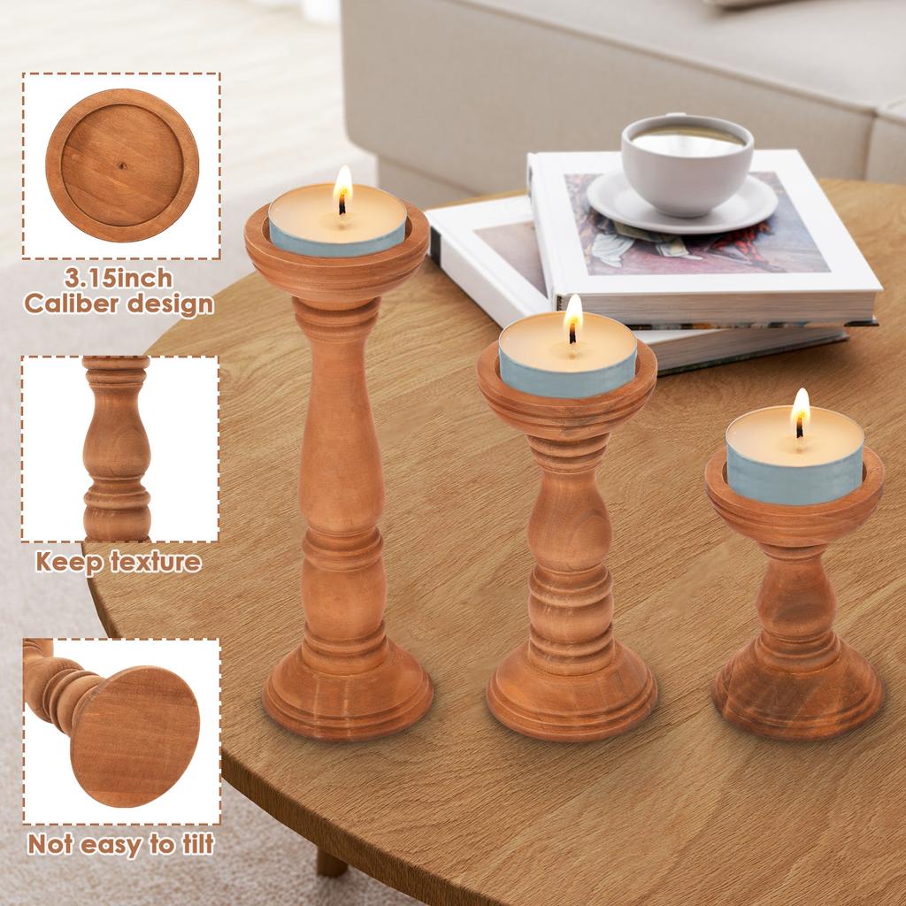 3 ks Dřevěný svícen Vintage Stojan na sloupové svíčky Farmhouse Stolní středový prvek pro domácí svatební party dekorace