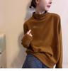 Women's Designer Long-Sleeve Fleece T-Shirt: Stylish, Versatile, Half-High Collar with High-End Embroidery