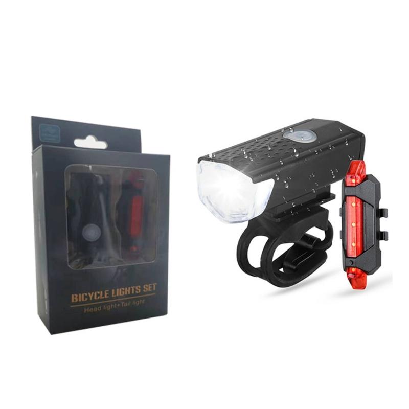 USB Rechargeable Bike Light Set Practical Bicycle-Front Headlight-and Back Taillight Easy to Install Cycling Accessories