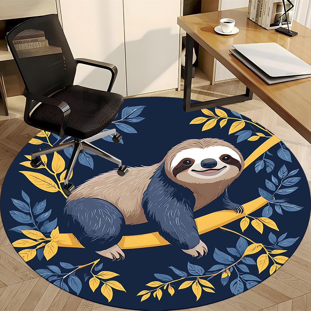 1pcSloth Branch Office Round Area Rug, Indoor Mat Suitable ForOffice, Under Office Chairs Bedroom Living Room Home Decor, Room Deco 018