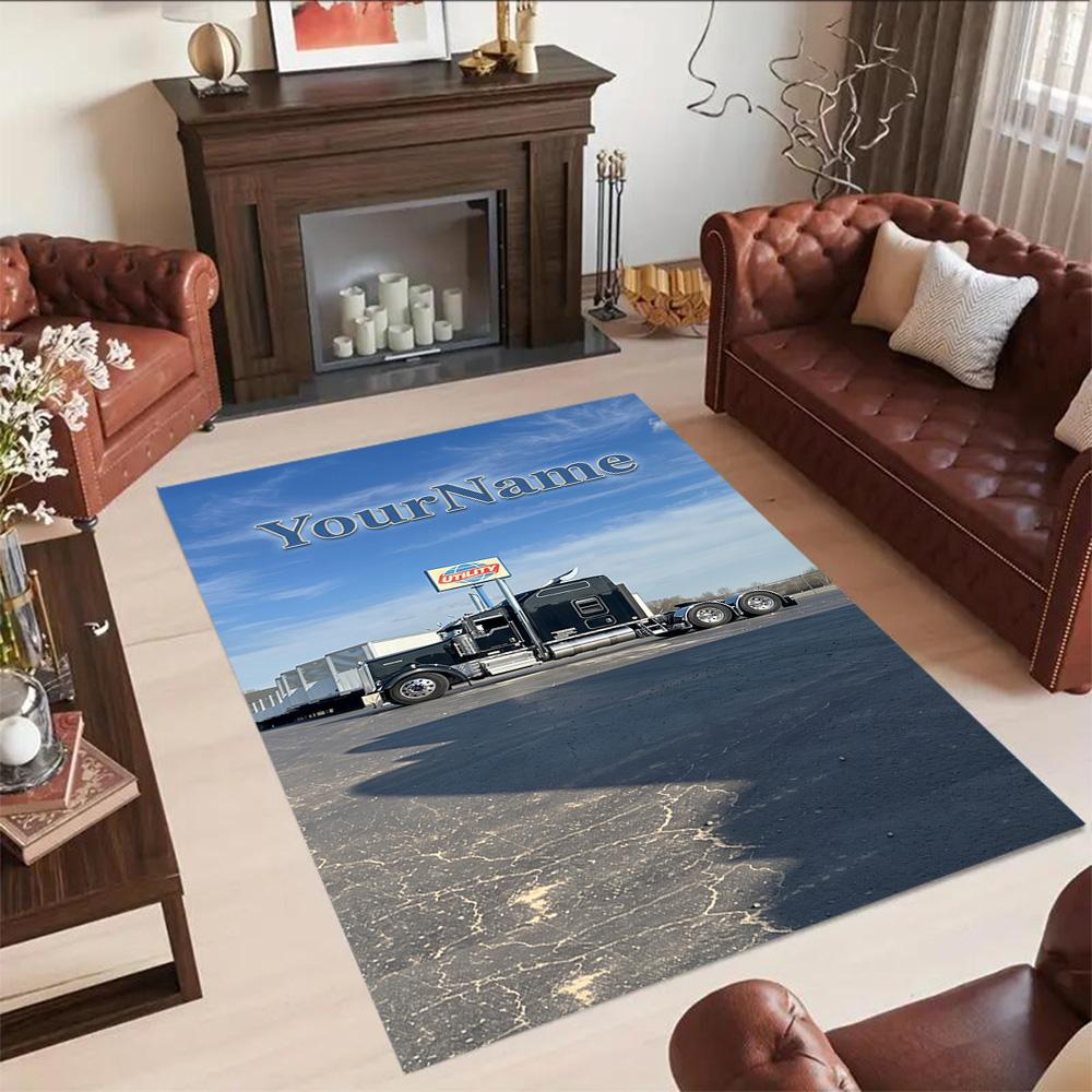 Kw Heavy Trucks Customizable Name Area Rug Design for Living Rooms Game Room Bedrooms Kitchen Anti-slip Rug Decorate Offices Perfect Gift for Women/Me