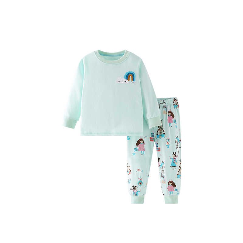Malwee Girl Long Sleeves Homewear Fall and Winter New Arrival Girl Cartoon Print Top Pants Kids Pure Cotton Suit