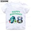 Monsters Inc University Print Cartoon Girls Clothes 1 2 3 4 5 6 7 8 9 Years Birthday Kids T shirt Baby Boys Children T-Shirt