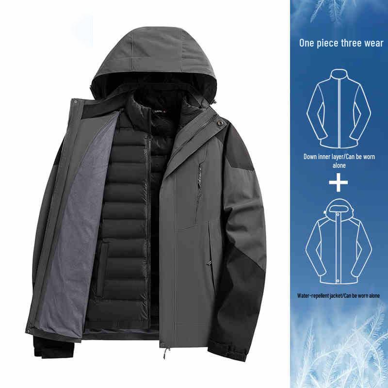 Women's Camel HJCAMEL 3-in-1 Windproof Down Jacket - Thick Winter Mountaineering Suit & Windbreaker Coat