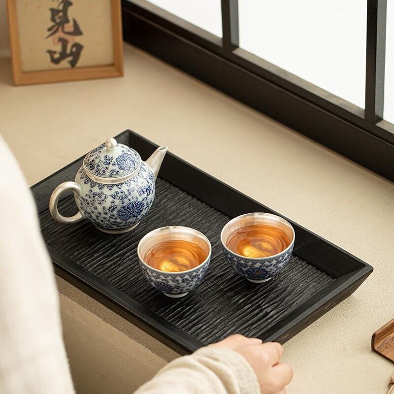 High-Grade Blue & White Gilt Silver Ceramic Tea Set