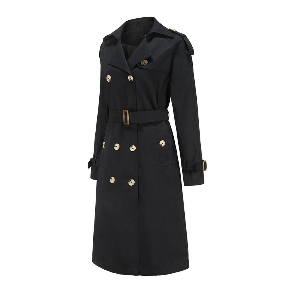 Trench da donna di taglia europea, vita lunga, maniche lunghe alla moda, risvolto, cappotto comodo