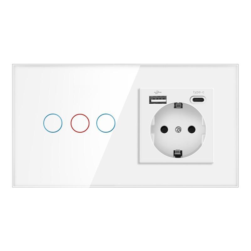 157 European Touch Switch & German Socket with Integrated Glass Panel for Homes