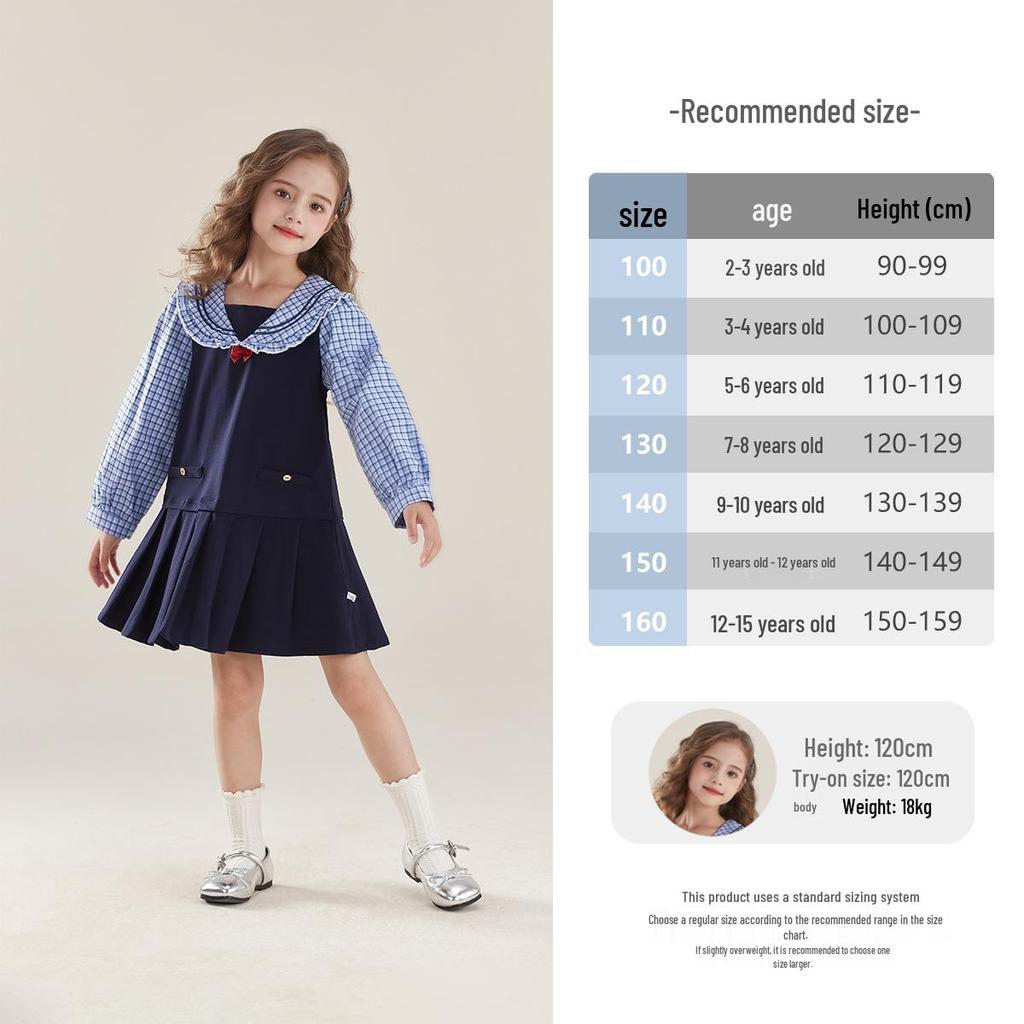 Girls' Striped Sailor Collar Dress with Skirt - Spring 2026 Collection