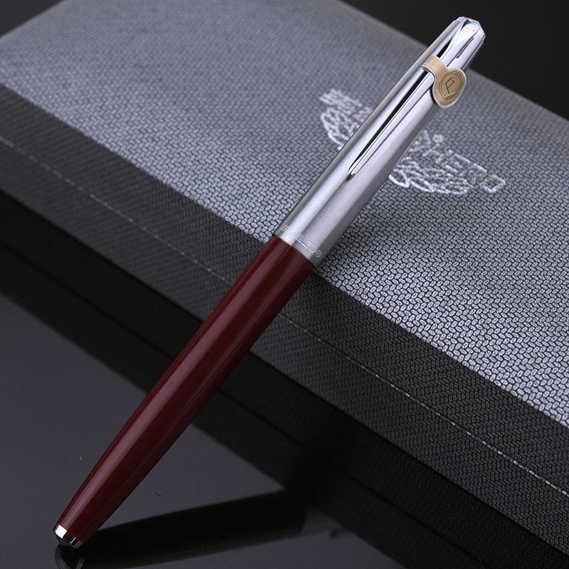 HERO 100 Fountain Pen with 14K Gold Nib and Half-Steel Sleeve in Engravable Gift Box - Ideal for Graduation or Commemorative Gifts.