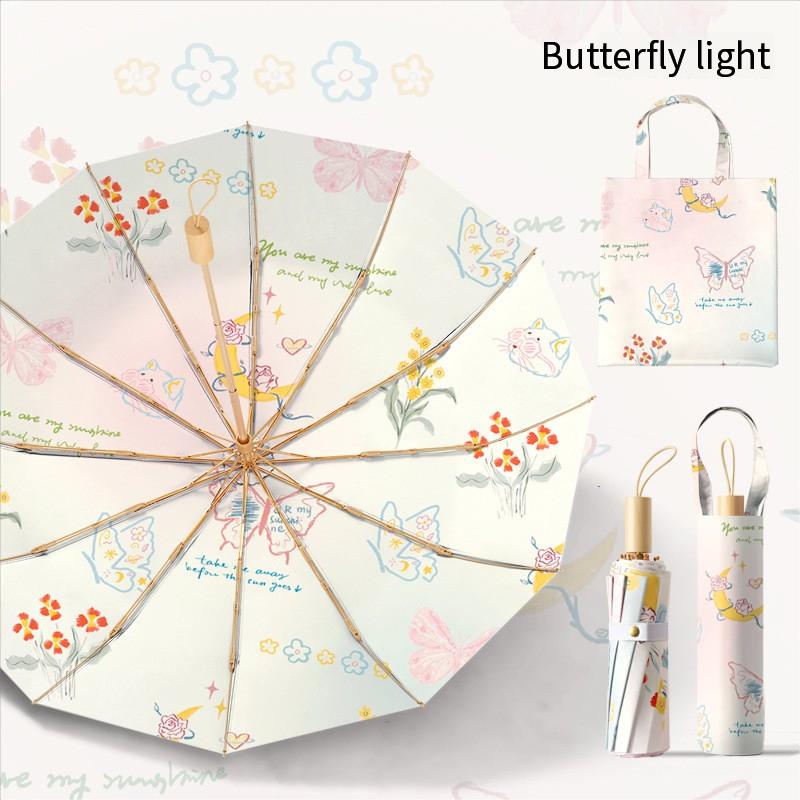 Double Layer 12 Bone Vinyl Sunscreen Umbrella Hand-Open Folding Umbrella Wholesale Sun Umbrella Parasol Folding Triple Folding U