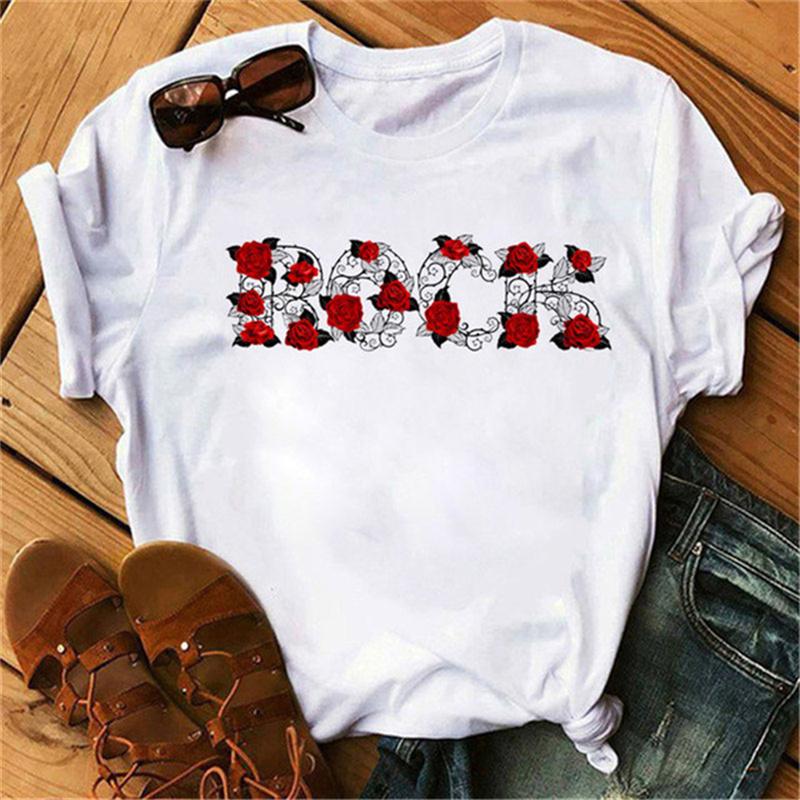New Harajuku Women's T-shirt Fashion Creative Reose Musical Note Printed T Shirt Casual Shirt Short-sleeved Female Tshirt