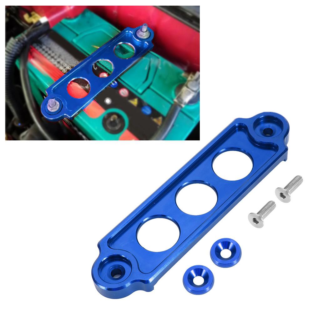 Universal 14cm Aluminum Alloy Battery Tie Down Fasten Bar Bracket 3 Holes (Blue)