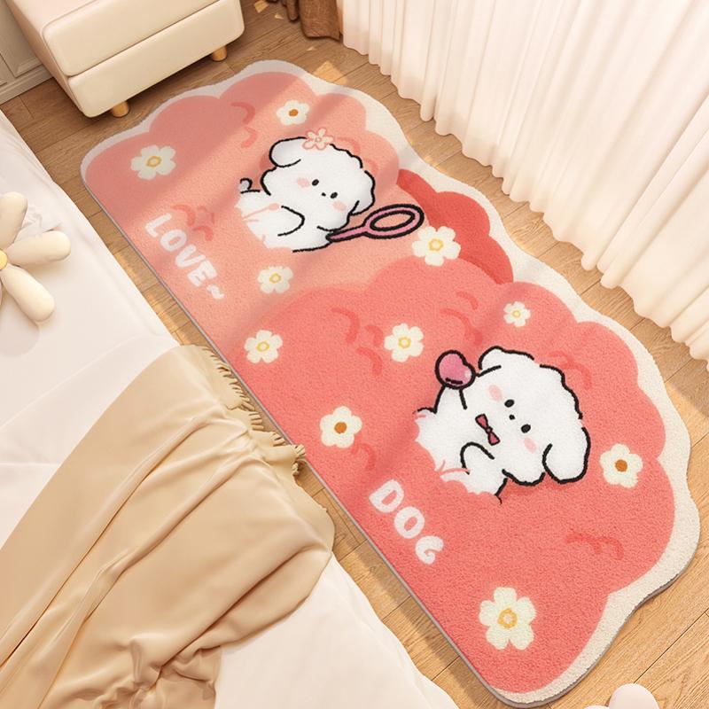 Cute Bedroom Decor Bedside Rug Irregular Shape Carpets for Living Room Green Plush Carpet Fluffy Soft Cartoon Non-slip Floor Mat