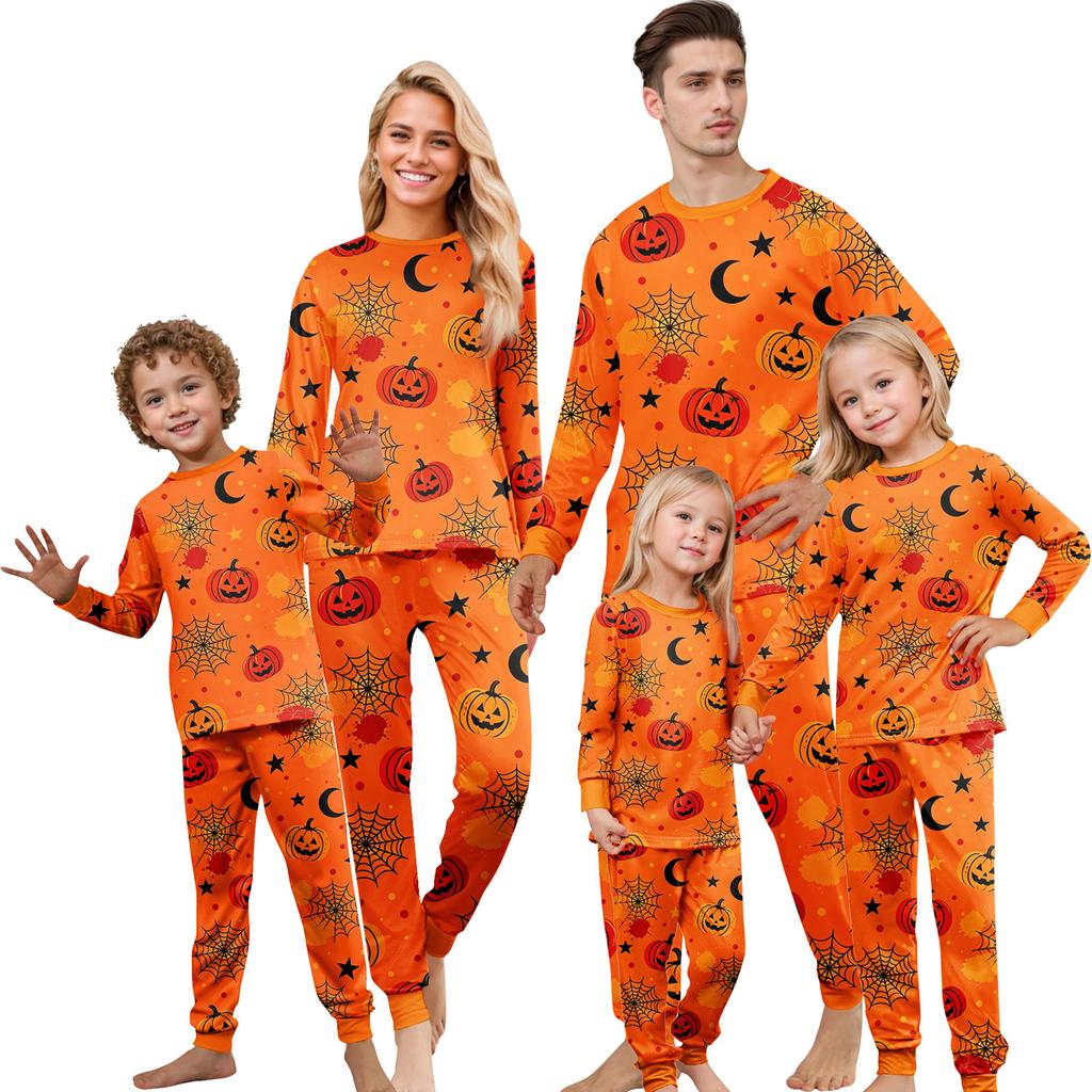 Family Matching Halloween Print Pajama Set Long Sleeve Top and Pants for Mom and Kids