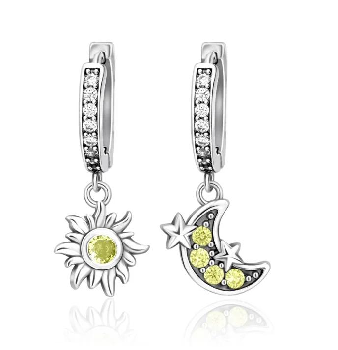 925 Silver Star Moon Charms Earrings Pendant Beads Fit Bracelet Necklace DIY Fine Jewelry Gift for Women