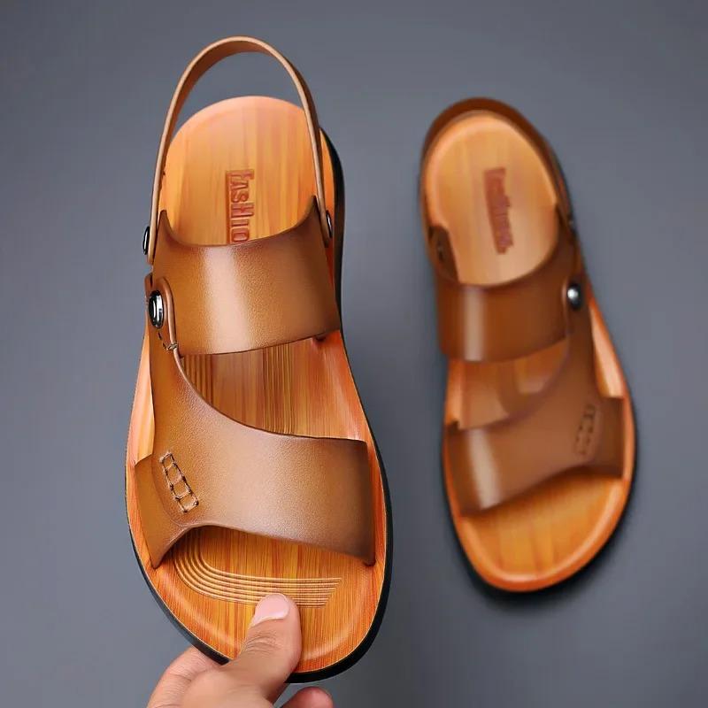 High Quality Men's Sandals Cowhide Leather Sandals Fashion Outdoor Casual Sport Sandals for Men Summer Open-toe Beach Sandalias