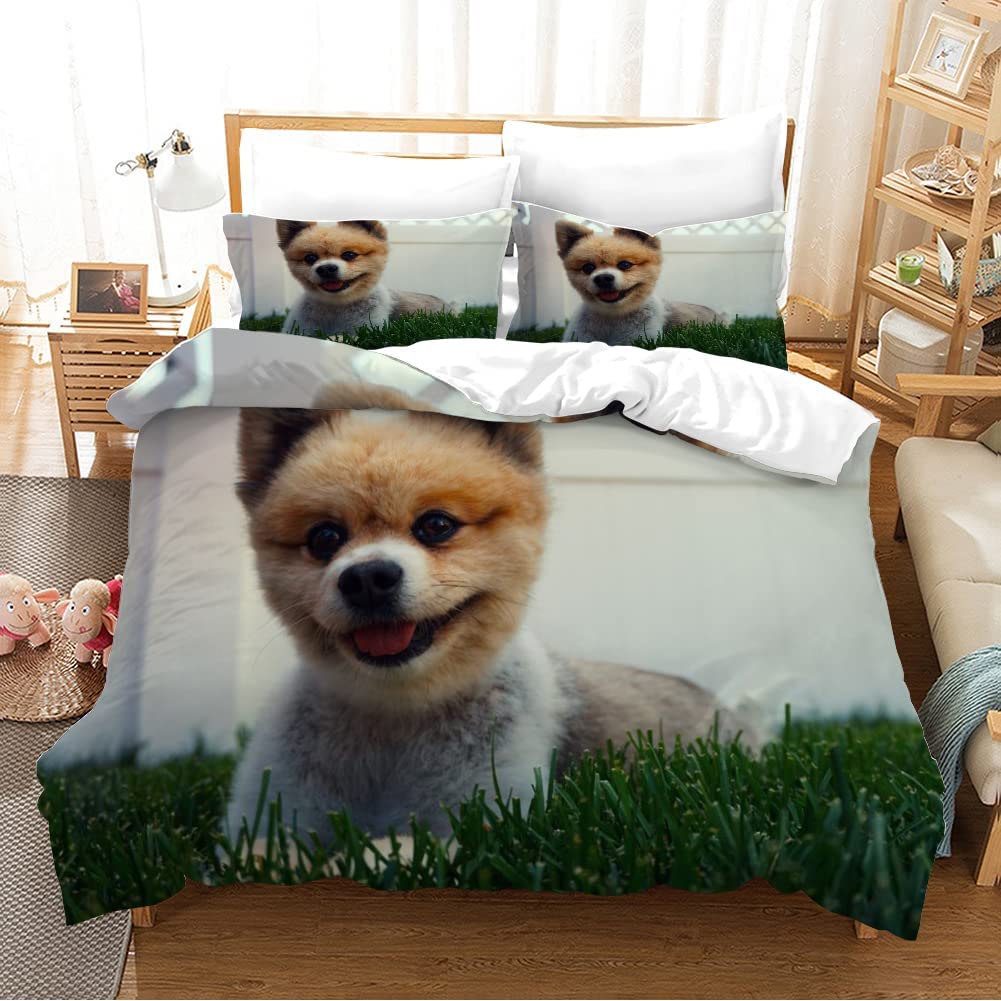 Teens' Pomeranian Bedding Set - Polyester, 3D Cute Pet Pattern, Double/Queen/King Size with Animal Dogs Theme