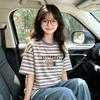 Korean Style Girls' Striped Short-Sleeve T-Shirt, Summer Fashion for Ages 6-12, Loose Fit Versatile Top