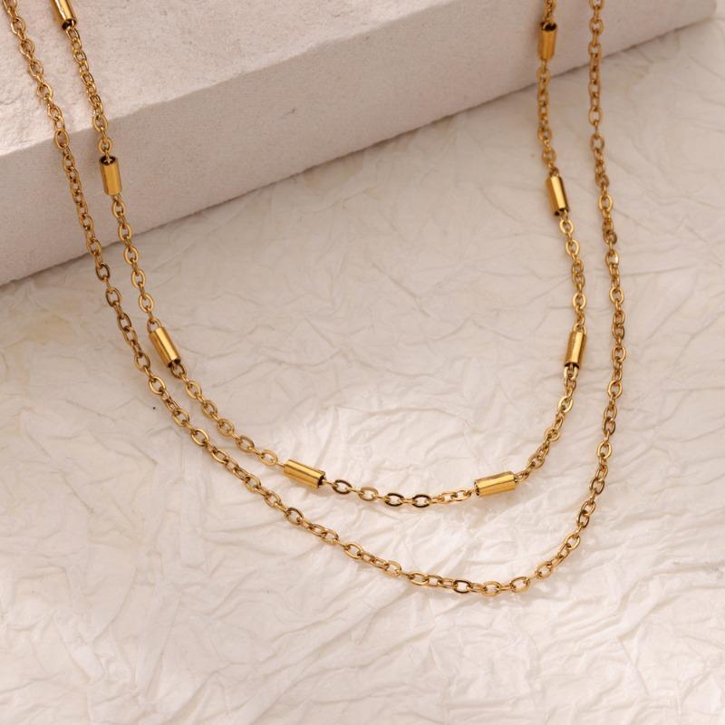 Multi-layer Stacked Chain Stainless Steel Gold-plated Double-layer Necklace Women's Fashion Niche Color-preserving Thin Chain O-chain New