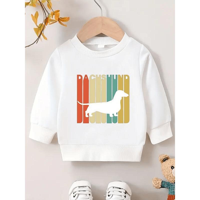 A Lightweight Round-Neck Sweatshirt for Baby Girls Aged 0-3 Years, Featuring a Letter And Puppy Print