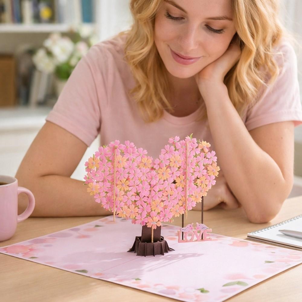 Creative Romantic Theme 3D Pop Up Card Heart Shape Handmade Craft Butterfly Heart Card Pop-Up Mechanism Greeting Card Wedding