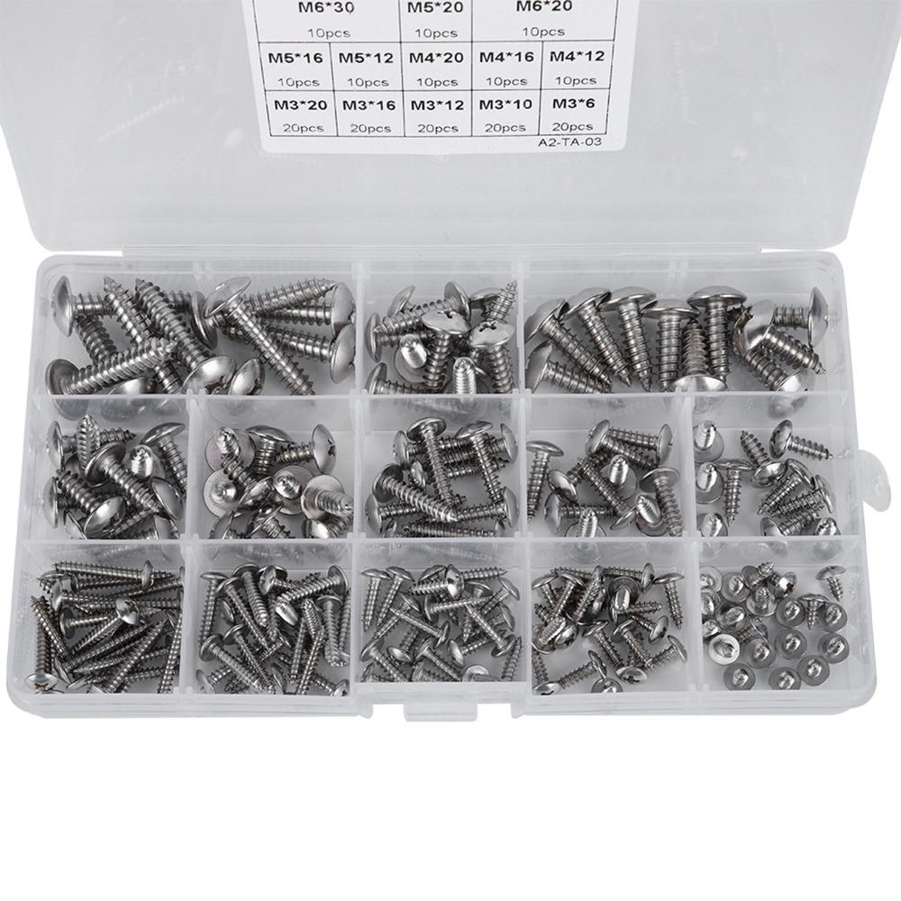 180 Pcs 304 Stainless Steel Self Tapping Screws M3 M4 M5 M6 Truss Head Wood Screws Flat Head Coarse Threaded Assortment Set