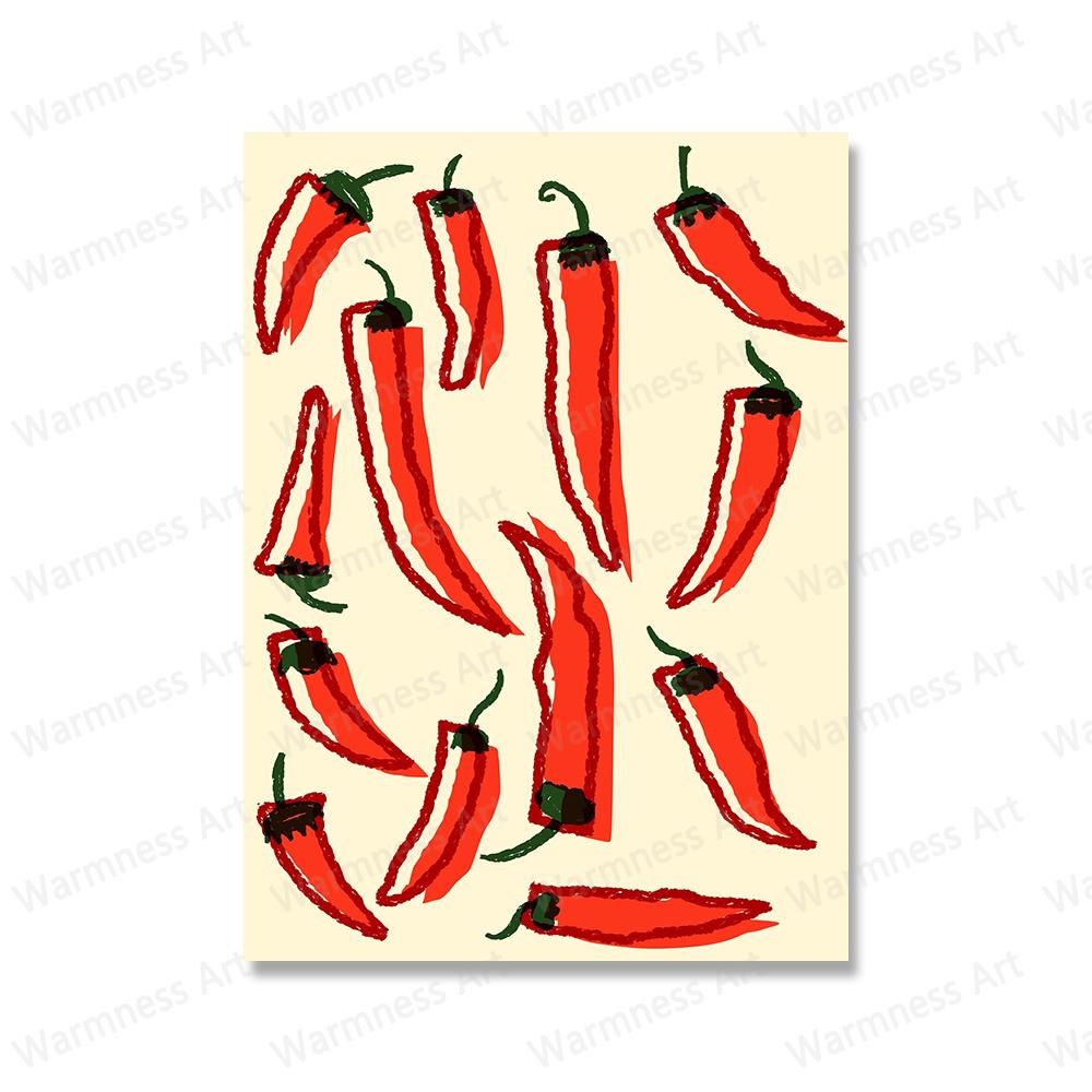 Kitchen Food Minimalist Posters Tomato Chilli pepper Banana Prints Canvas Painting Wall Art Pictures for Dining Room Home Decor