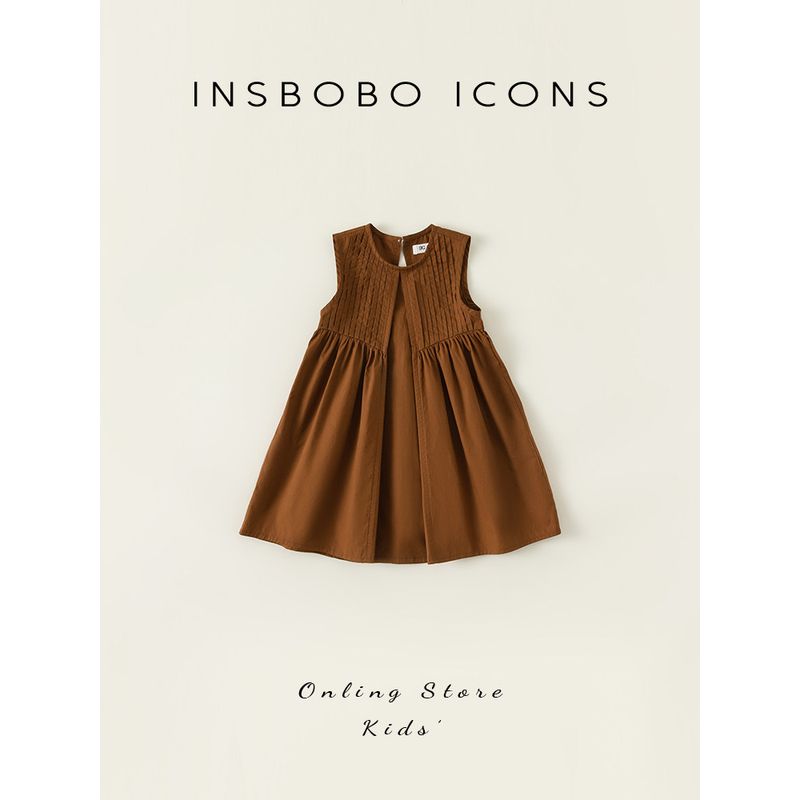 Girls  Summer Dress 2026 New Style Princess Dress Sleeveless Dress Children s Summer Clothing Trendy Curry color 90