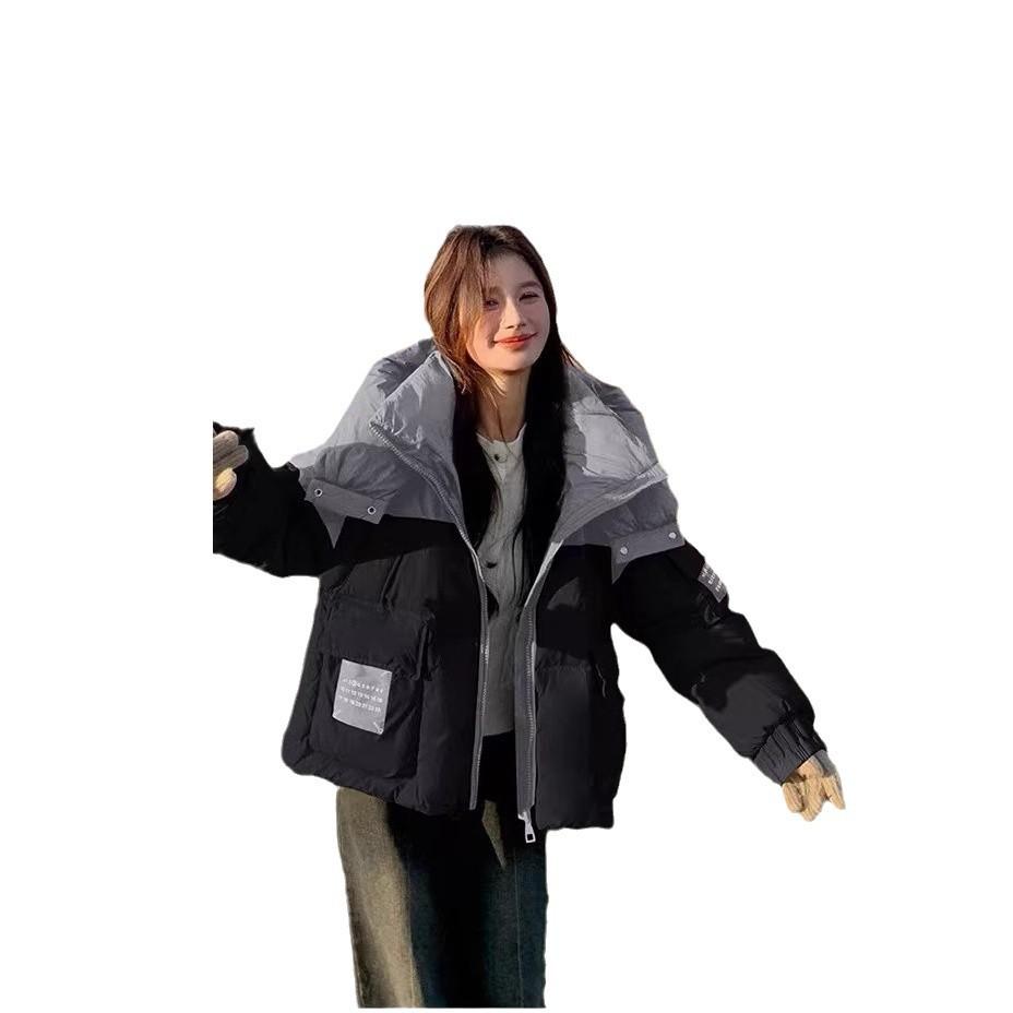 Splicing contrasting color puffs long short down jackets women's winter new lazy white duck down bread clothes
