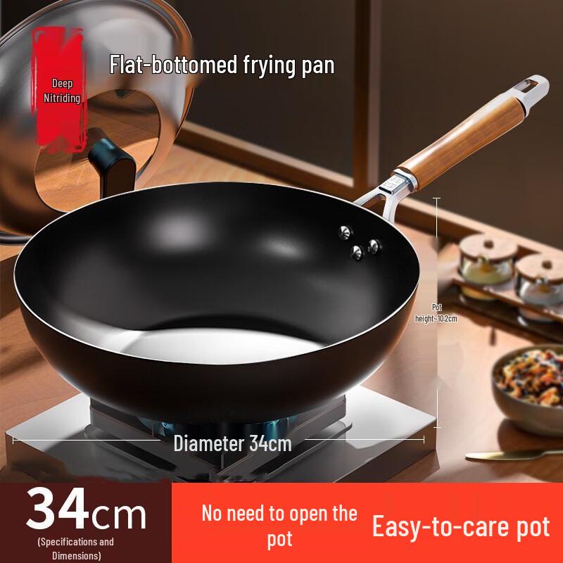 Yoshida Master Pre-Seasoned Flat Bottom Iron Wok