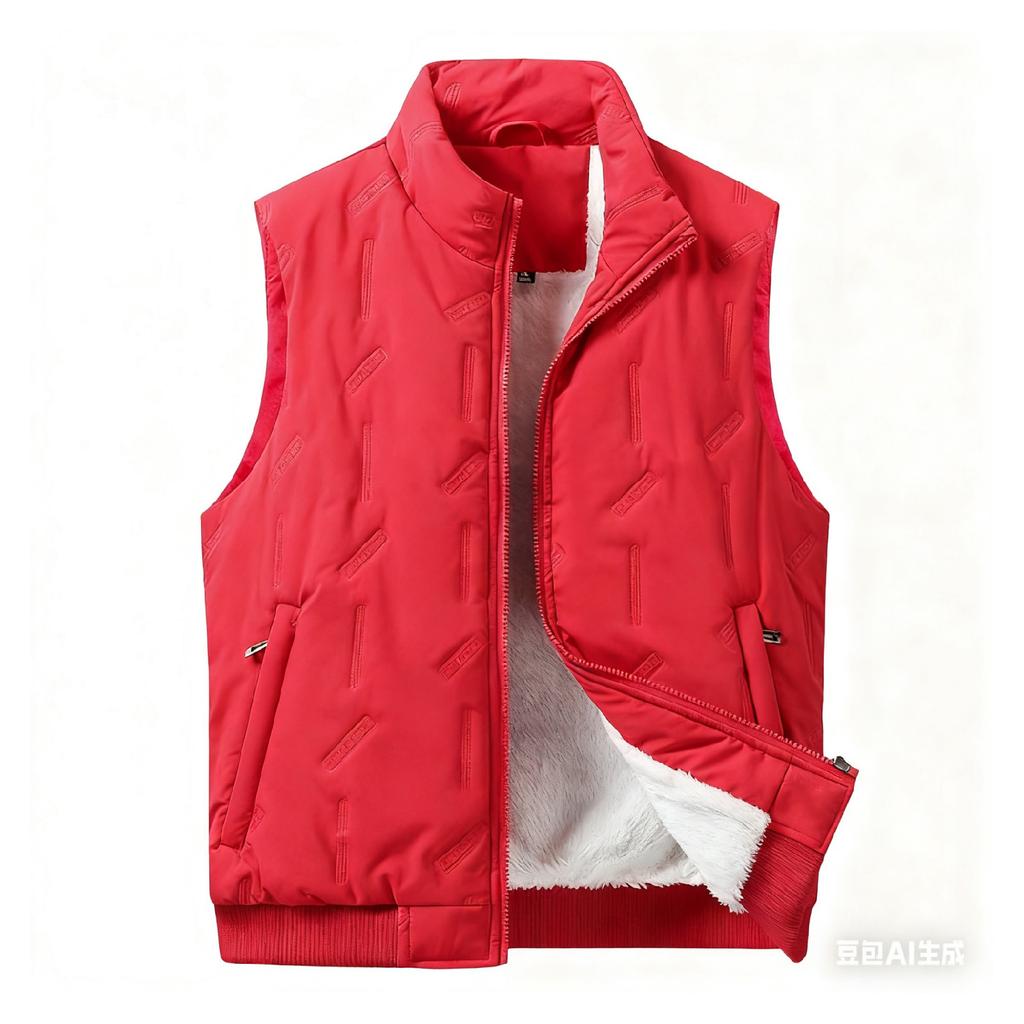 Men's And Women's Casual Solid Color Textured Embossed Stand-up Collar Zipper Fleece Warm Sleeveless Cotton Vest