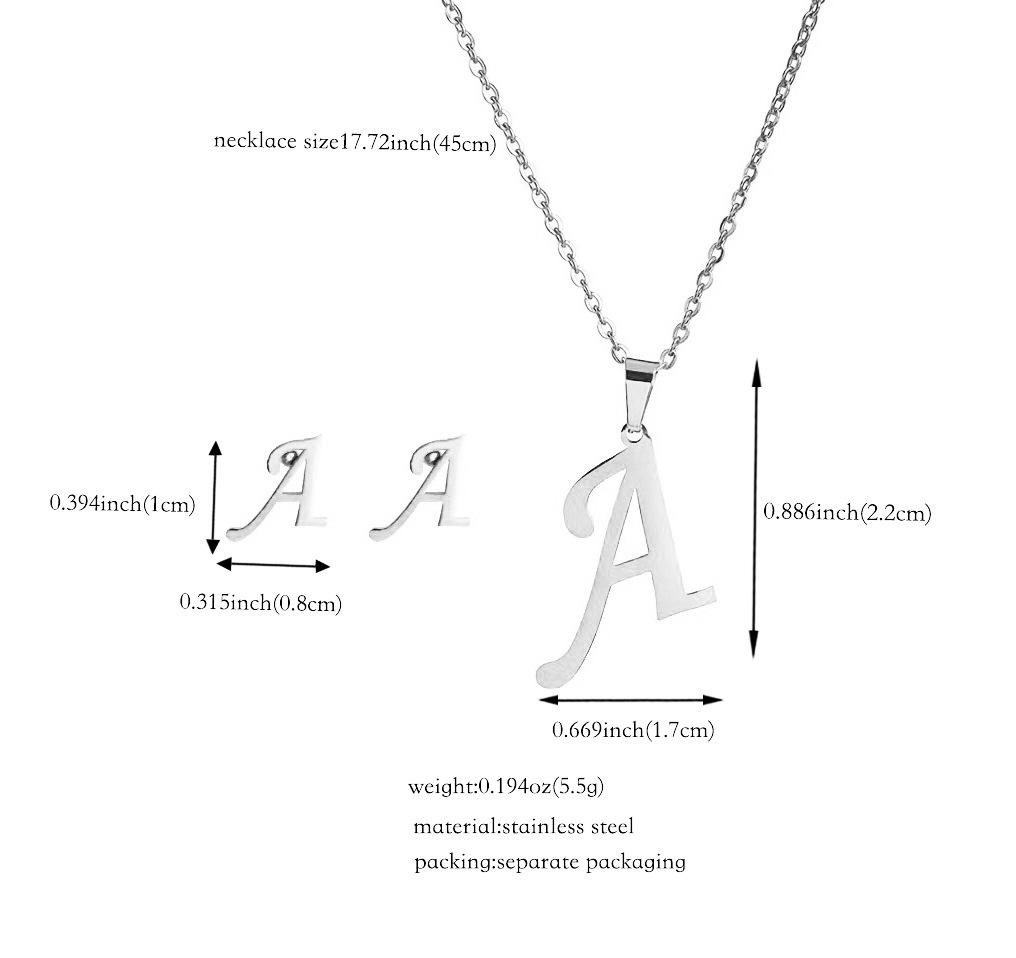 Stainless 26 Letter Initial Earring and Necklace Set Tarnish Jewelry Gift