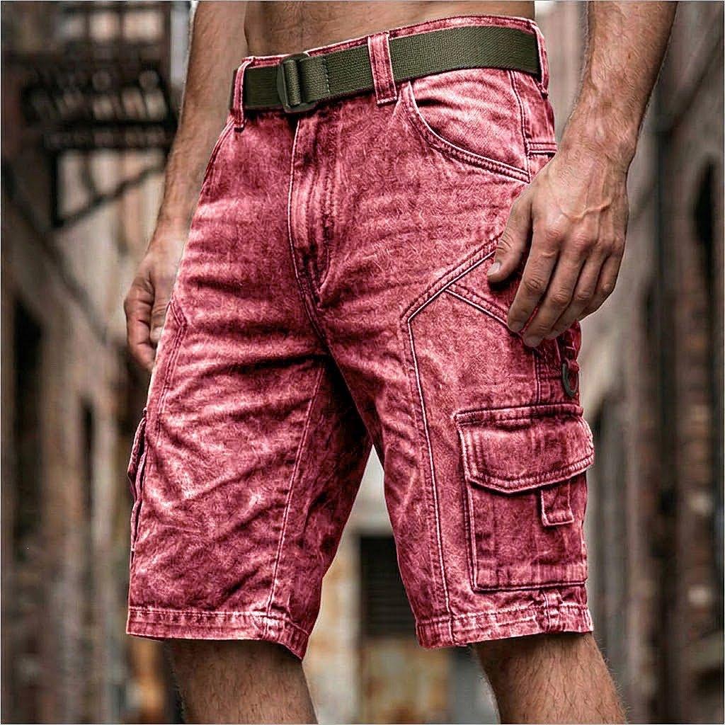 Letní Pánské Džínové Šortky Cargo s Více Kapsami Denní Ležérní Streetwear Vintage Jednobarevné Módní Džínové Šortky Muž