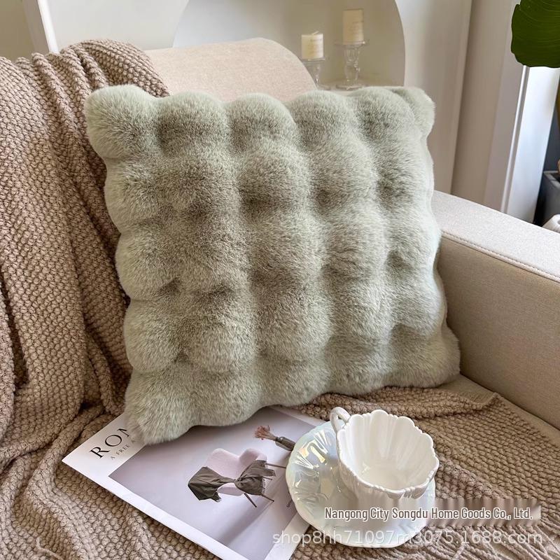 Faux Rabbit Fur Velvet Cushion - Solid Color Plush Decorative Pillow for Living Room or Bedroom