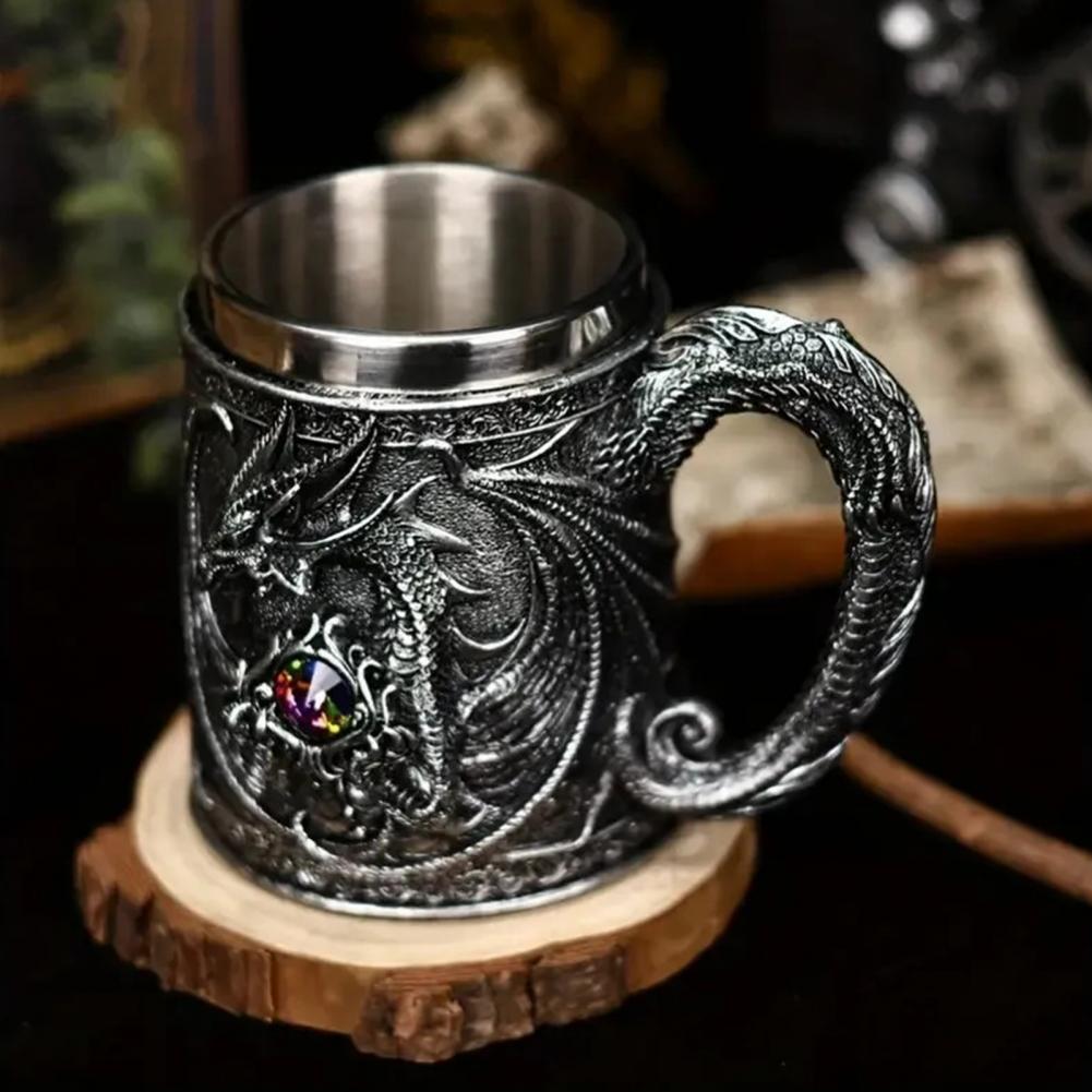Crimson Dragon Goblet Dragon-themed Mug Dragon Resin Stainless Steel Beer Mug 600ml Retro Tankard Coffee Cup Tea for Fantasy