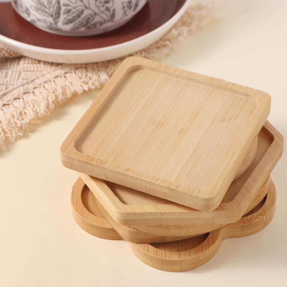 5pcs Heat-resistant Bamboo Coasters Natural Tea Cup Mats Tableware Insulated Placemat  Dining Tables