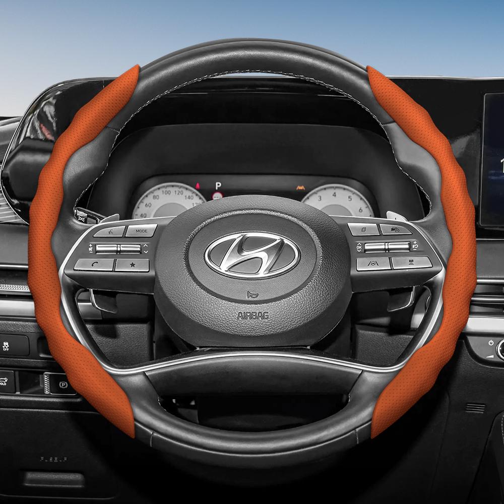Adatto per Coprivolante Hyundai con Design Sportivo Ondulato, Pelle Traspirante, Segmentato Antiscivolo, Copertura Protettiva Assorbi Sudore per I30