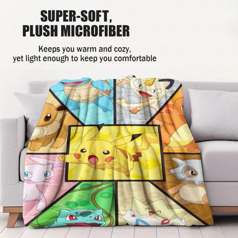 Pikachu Eevee Flannel Blanket Soft Warm Plush Throw for Sofa Bed Cover Nap Cape Camping Travel Cozy Home Decor Pokémon Fans Gift