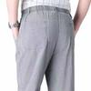 WTEMPO XL-5XL Spring Summer Autumn Winter Solid Casual Long Pants Men's Cotton Linen Elastic Mid-Waist Large Size Breathable Loose Pockets Trousers