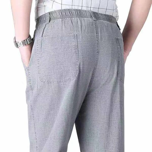 WTEMPO XL-5XL Spring Summer Autumn Winter Solid Casual Long Pants Men's Cotton Linen Elastic Mid-Waist Large Size Breathable Loose Pockets Trousers