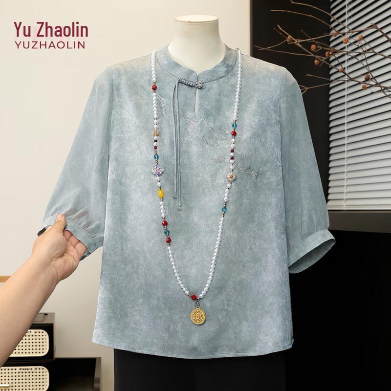 YUZHAOLIN New Chinese Style Embroidered Mid-Sleeve Mom s Top 4XL