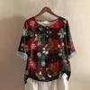Women's Fashionable And Casual Shirt Half-sleeve Round Neck Print Cotton And Linen Blouse Top