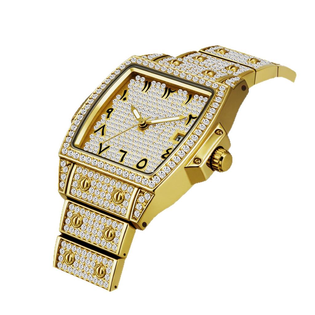 Womens Diamond Watch Tonneau Barrel-Shaped Luxury Quartz Wristwatch Bling Crystal Dress Watch Arabic Numerals Waterproof