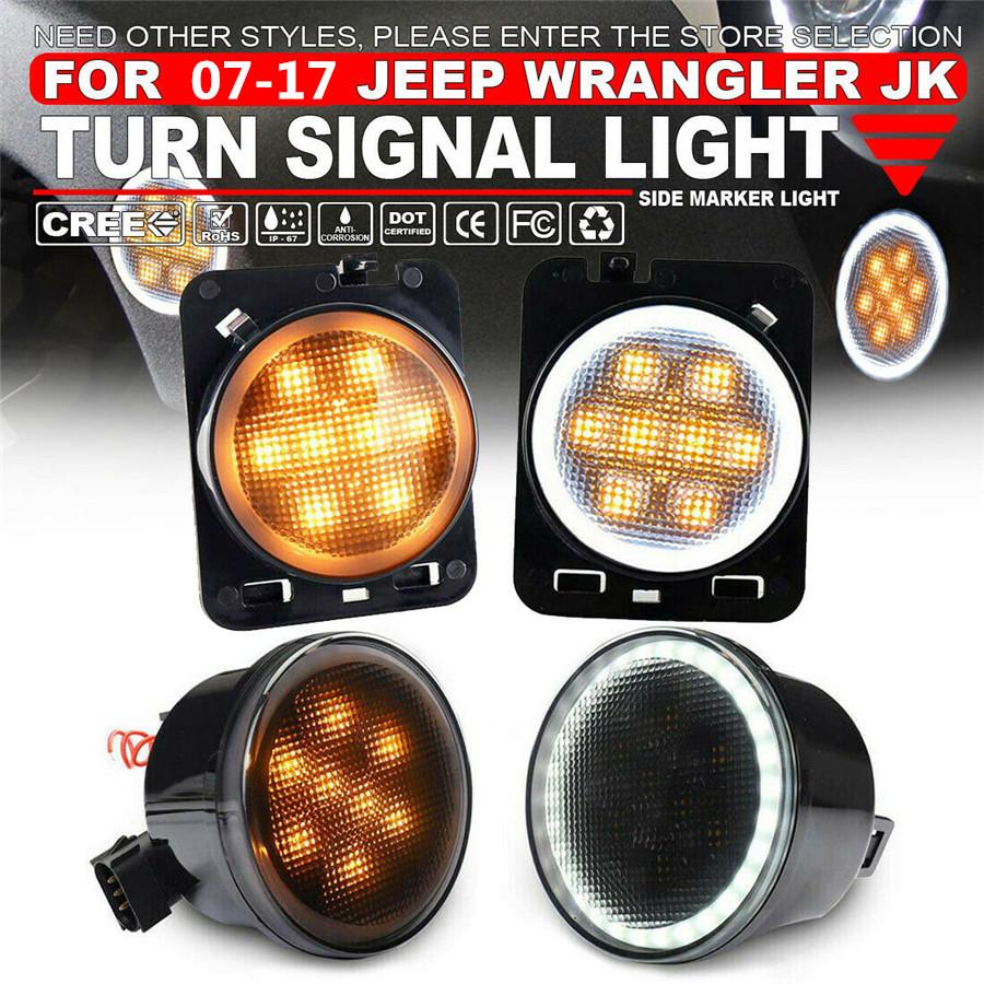 Front Fender LED Side Marker Light Turn Signal DRL Smoked for Jeep Wrangler JK