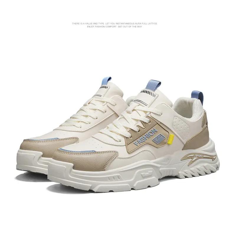 Men's Color Block Chunky Sneakers Non-Slip Thick Sole Casual Trainers Fashion Faux Leather Sports Shoes