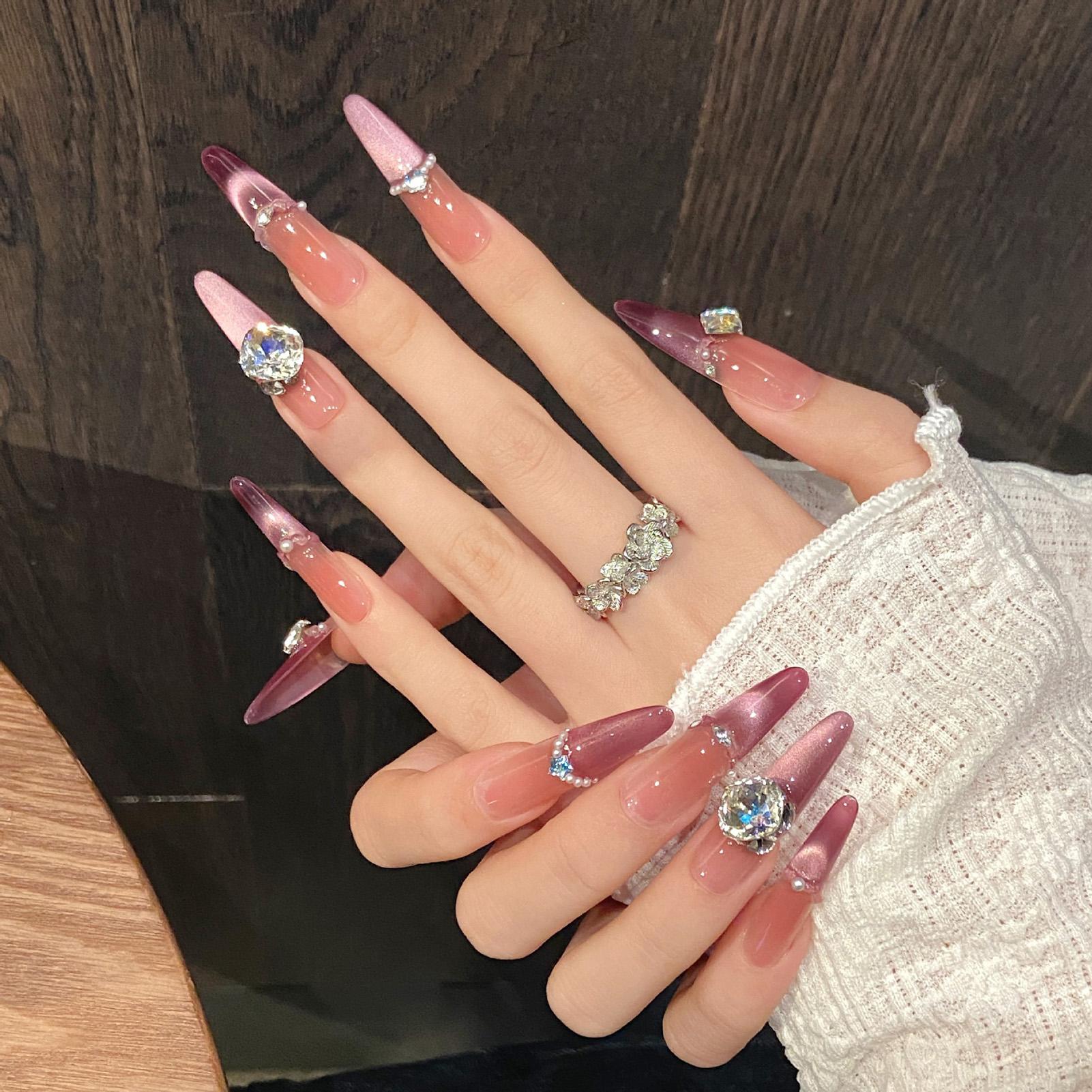 10Pcs Artistic Press On Nails Gradient Long French Manicure False Nails Press On Nails Artificial Nail Tips For Women Nail Tips